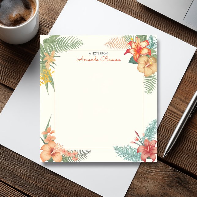 Tropiska vattenfärgsblommor och Löv Anteckningsblock (Watercolor Tropical Flowers & Leaves Nature Notepad)