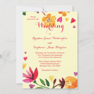 Tropiska vattenfärgsblommor och örter Bröllop Inbjudningar