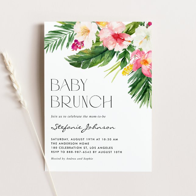 Tropiska vattenfärgsblommor Sommar Baby Brunch Inbjudningar (Skapare uppladdad)