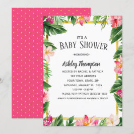 Tropiska vattenfärgsblommor, sommarbabyskor inbjudningar