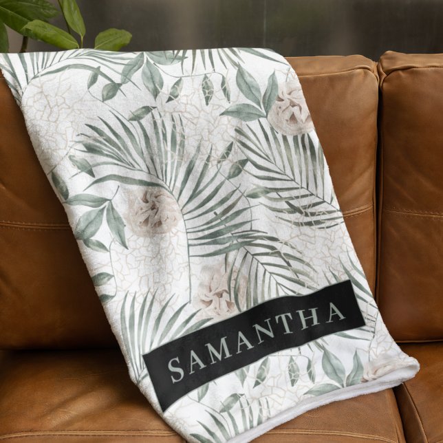 Tropiska vattenfärgsfärger Löv och blommor Mönster Fleecefilt (Skapare uppladdad)