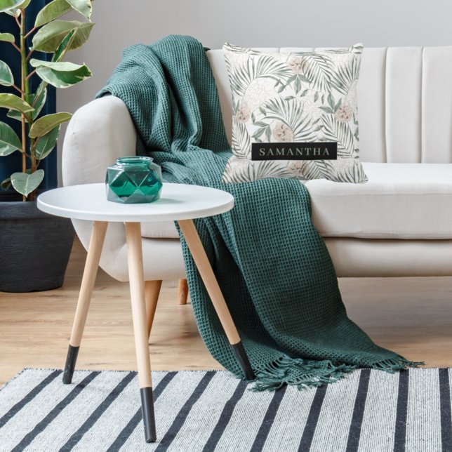 Tropiska vattenfärgsfärger Löv och blommor Mönster Kudde (Skapare uppladdad)