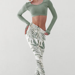 Tropiska vattenfärgsfärger Löv och blommor Mönster Leggings