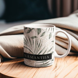 Tropiska vattenfärgsfärger Löv och blommor Mönster Två-Tonad Mugg