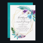 Tropiska vattenfärgsOrchids Geometric Bat mitzvah Inbjudningar<br><div class="desc">Färgfulla vattenfärgstropiska löv och orkidéer bat mitzvah inbjudan med guld geometriskt ram och turkosa blå vattenfärg tvättar omvänd.</div>