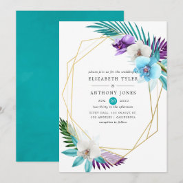 Tropiska vattenfärgsOrchids Geometric Bröllop Inbjudningar