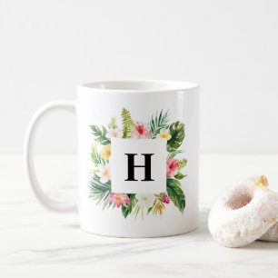 Tropiska vattenfärgsplantor Ram Monogram Kaffemugg