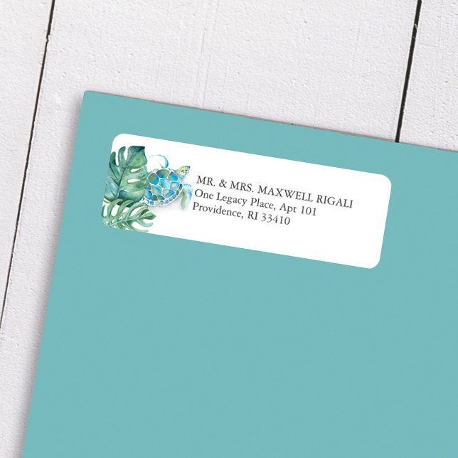 Tropiska vattenfärgssköldpadda, Returadress Returadress Etikett (Sea turtle return address labels watercolor art and design by Victoria Grigalunas)