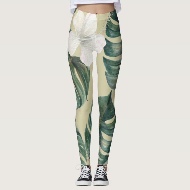 Tropiska vattenfärgsverk: sömlös mönster. leggings (Framsida)