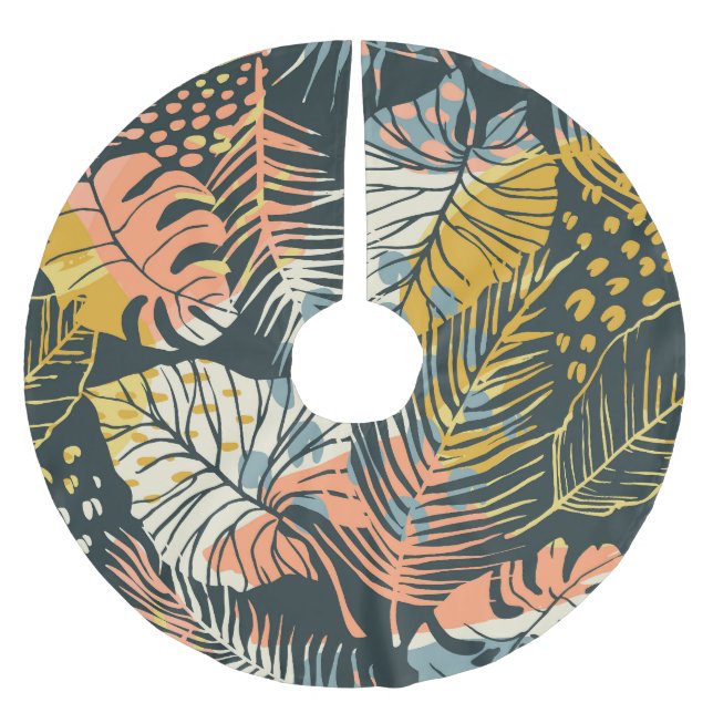 Tropiska växter: abstraktens konstnärliga mönster. julgransmatta borstad polyester (Framsidan)