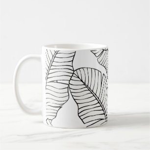 Tropiska växter, blommor, djungelsketch. kaffemugg