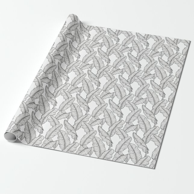 Tropiska växter, blommor, djungelsketch. presentpapper (Utrullad)