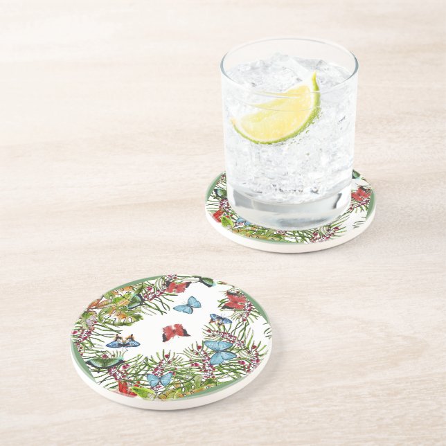 Tropiska växter Butterflies Berries Red Blue Underlägg (Sidan)