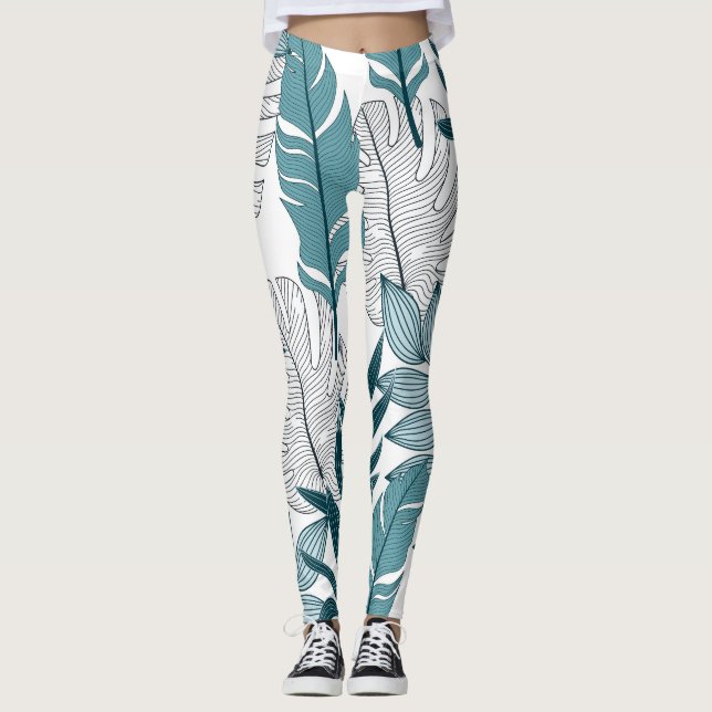 Tropiska växter Lämnar Vintage Tapet. Leggings (Framsida)