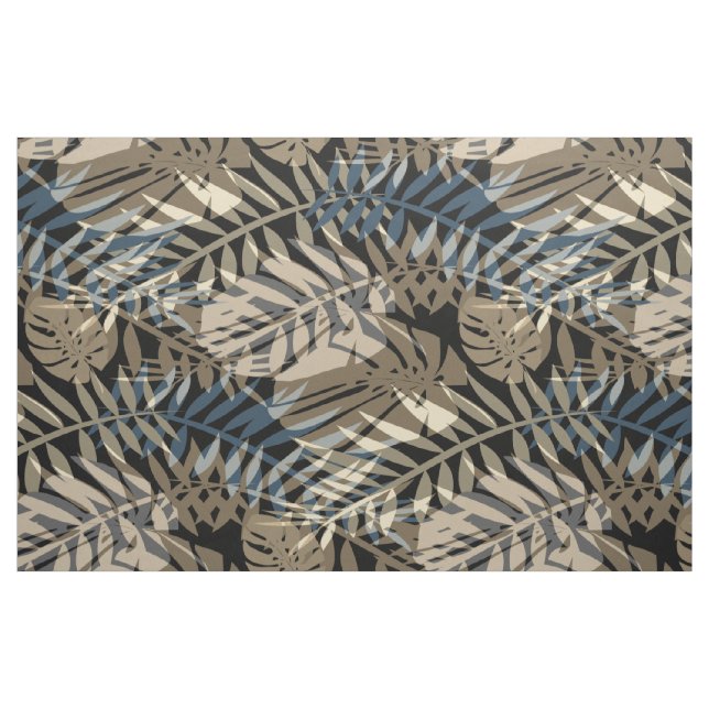 Tropiska växter och löv av brun, blå oliver tyg (Fat Quarter)