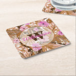 Tropiska växter underlägg papper kvadrat<br><div class="desc">Tropiska växter i burkar till brun och rosa blommor,  redo för ditt namn och monogram i chic i vilken färg som helst (kan strykas). Välj bland alla former som du vill skapa för dig själv eller ge som gåva.</div>