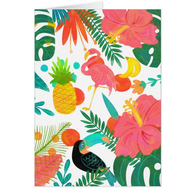 Tropiska Vibbar Blommiga Löv Sommar Luau-fest OBS Kort (Framsidan)