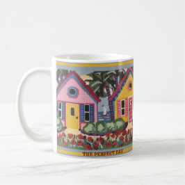 Tropiska Vibrant Färgad Houses Sailboat Kaffemugg