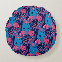 Tropiska vilda blommor Blå Rosa Moderna Exotiska Rund Kudde