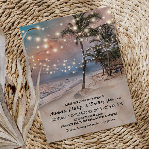 Tropiska Vintagen Beach Ljus Bröllop Inbjudningar