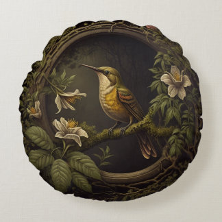 Tropiska Vintagen Bird and Blommigt Cushion Pillow Rund Kudde