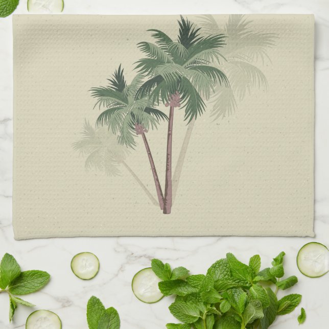 Tropiska Vintagen Handflatan Träd om Blekens Grönt Kökshandduk (Vikta)