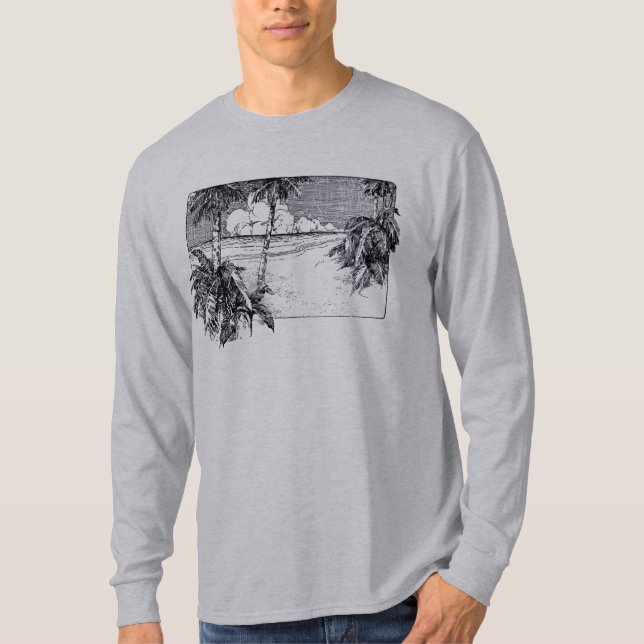 Tropiska Vintagen Handflatan Träd Tee (Framsida)