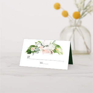 Tropiska vita och vattenfärgsblommor placeringskort
