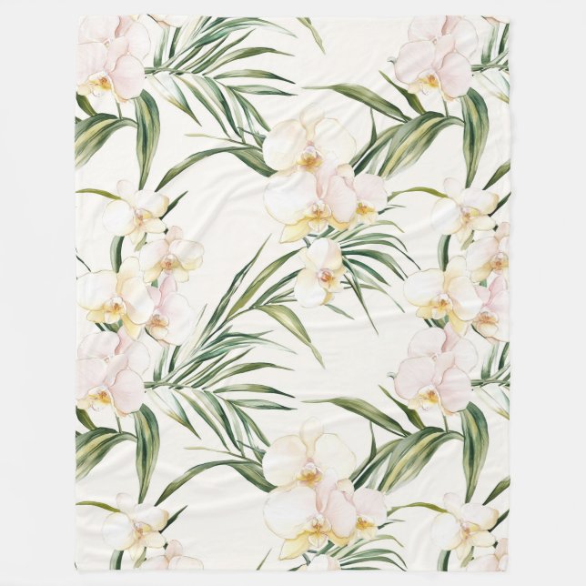 Tropiska vita orchid Flowers Fleecefilt (Framsidan)