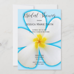 Tropiska vita plumeria på blått, Blommigt, Möhippa Inbjudningar