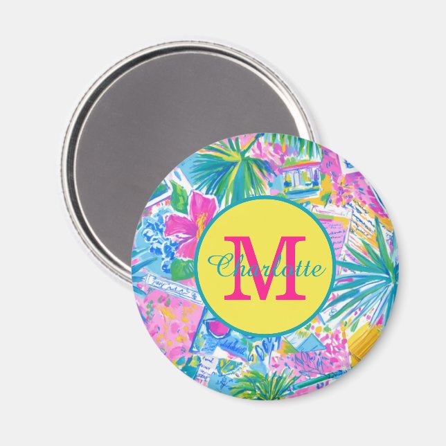 Tropiska vykort med monogram magnet (Front/Back)