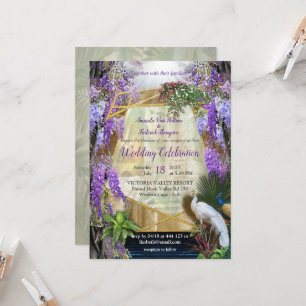 Tropiska Wisteria-blommor och stora, färgade fågla Inbjudningar