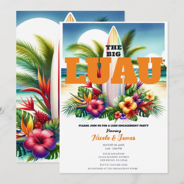 Tropiska ytorna Bassäng Party Luau-Förlovningen Inbjudningar (Fram/baksida)