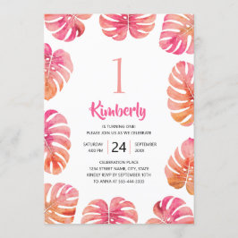 Tropiskt 1:a födelsedag Party Rosa sommarströ Inbjudningar