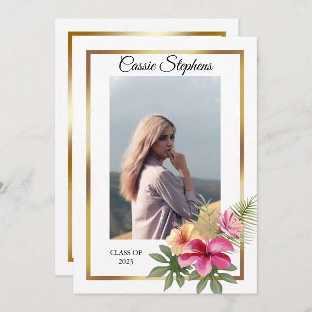 Tropiskt 4 Fotokollage Guld Ram Studenten Meddelande (Fram/baksida)