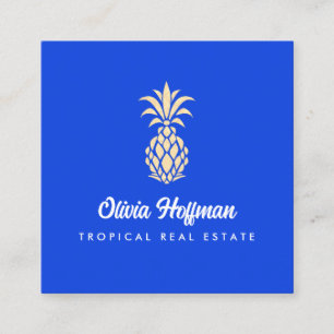 Tropiskt Affärskort av ananas, koboltblått Fyrkantigt Visitkort