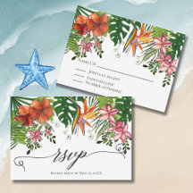 Tropiskt akvarell Hawaiianskt blomsterbröllop RSVP