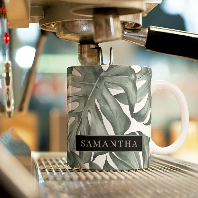 Tropiskt akvarellmodern oasbladsmönster Två-Tonad mugg (Skapare uppladdad)