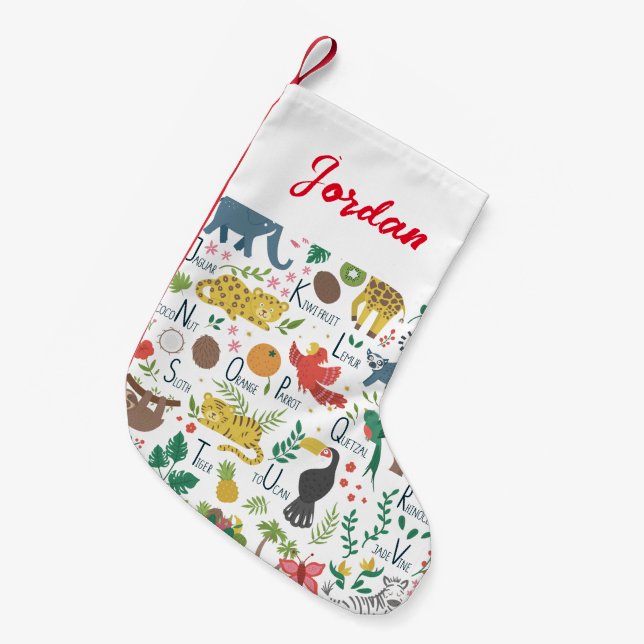 Tropiskt alfabet för barn liten julstrumpa (Framsidan (Hängande))