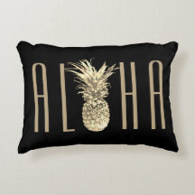 Tropiskt ananas Aloha Guld Typography Black
