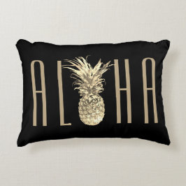 Tropiskt ananas Aloha Guld Typography Black Prydnadskudde