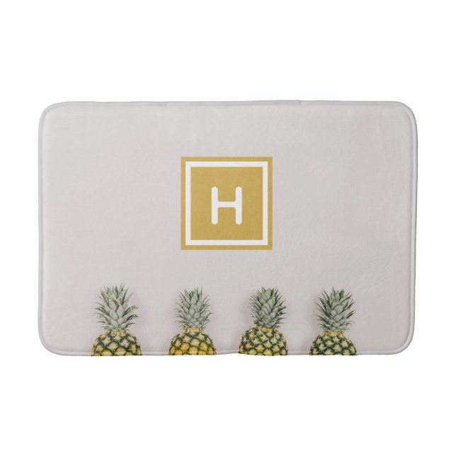 Tropiskt ananas Anpassningsbar Guld Monogram Badrumsmatta (Framsidan)