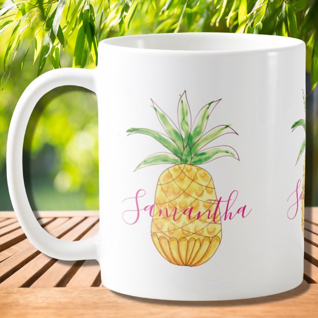 Tropiskt ananas Anpassningsbar Vattenfärg Kaffemugg (Skapare uppladdad)