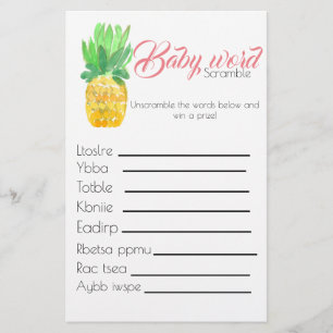 Tropiskt ananas babyduschspel för ord flygblad