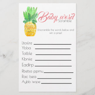 Tropiskt ananas babyduschspel för ord flygblad