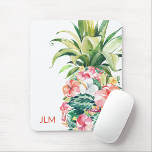 Tropiskt ananas Blommigt med Monogram Musmatta