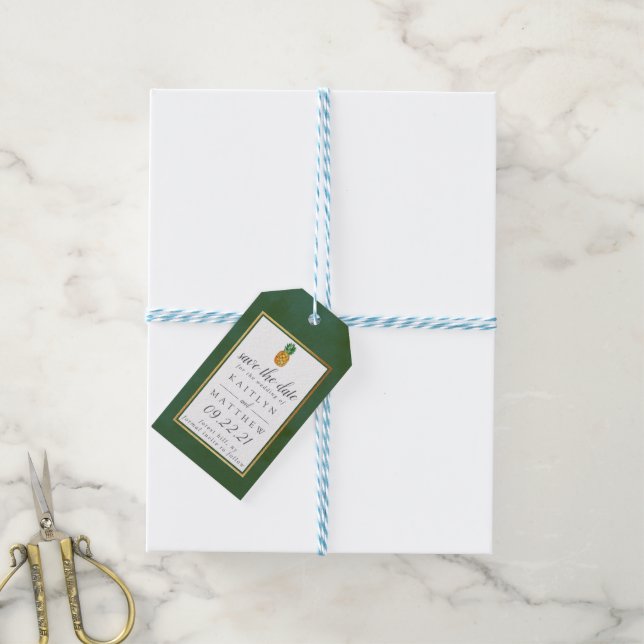 Tropiskt ananas Bröllop spara datum Presentetikett (Med Snöre)