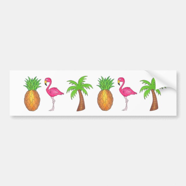 Tropiskt ananas Flamingo Handflatan Träd Sticker Bildekal (Framsidan)