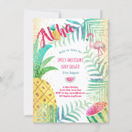 Tropiskt ananas Flamingo Rosa Guld Aloha Inbjudningar
