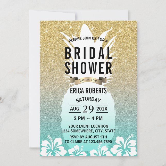 Tropiskt ananas Flower Guld Möhippa Inbjudningar (Framsida)